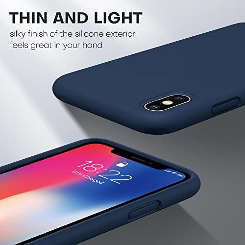 CaseStrong iPhone XS Case/iPhone X Case, силиконски течен гел со течен гел шок -отпорен случај со мека перница за микрофибер крпа, компатибилен со iPhone X/XS - морнарица сина