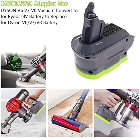 【Нова верзија】 3-во-1 адаптер за батерии за Dyson V6+V7+V8 вакуум чистач, адаптер за вакуум на Урун за Ryobi 18V претворете го за Dyson