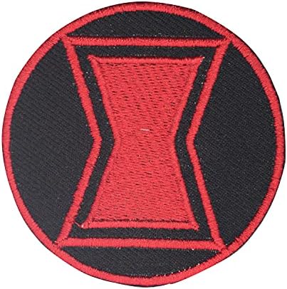 Луки црна вдовица супер херојско филмско лого извезено железо на лепенка шивајте на значка за облека и сл., Црвена и црна, 7см x 7см