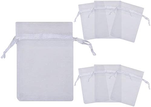 100 парчиња бела органза торби 4x6 инчи w/влечење | Точна големина, засилено шиење и бразда без чиста торбичка за органза | OB46 01
