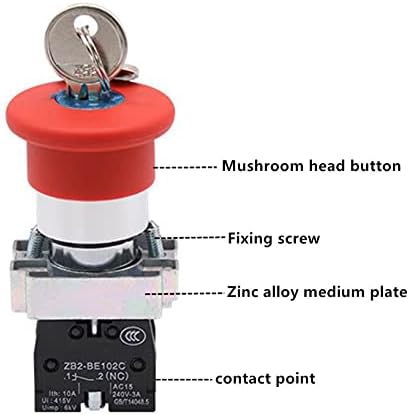 KQOO XB2-BS142 XB2-BS442 XB2-BS542 1NC копче за итни случаи Стоп за прекин на копчето за копче за заклучување 2 22мм копче за глава на печурки