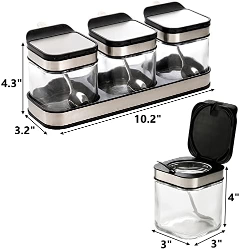 Deayou 3-пакет стакло за сезонска кутија со послужавник, чист кондимент за кондимент со капакот од 18/10 не'рѓосувачки челик и лажица,