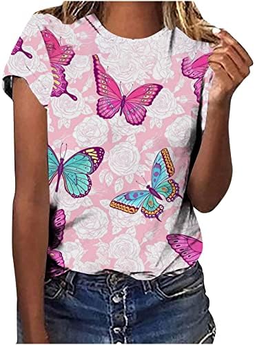 Есен летен бранч Топ кошула за девојки 2023 облека трендовски кратки ракави памук екипаж скромен топ 84 84