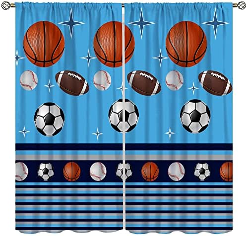 Кошаркарски Завеси, Спортска Тема Бејзбол Фудбал Рагби Печатење Тинејџерски Деца Момчиња Спална Соба Дневна Соба Прозорец Завеси, Декор 42х45