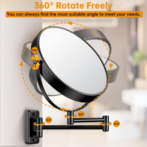 Anfauny 9 Инчен Ѕид Монтирани Шминка Огледало, 1x/10x Двострано Лупа Огледало, 360° Вртливата Суета Огледало [Преклопен &засилувач; Продолжување Дизајн &засилувач; Анти- ' Рѓ