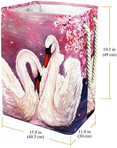 Нехомер Масло Сликарство Лебед Розова Цвеќе 300д Оксфорд Пвц Водоотпорна Облека Попречува Голема Корпа За Перење За Ќебиња Облека Играчки