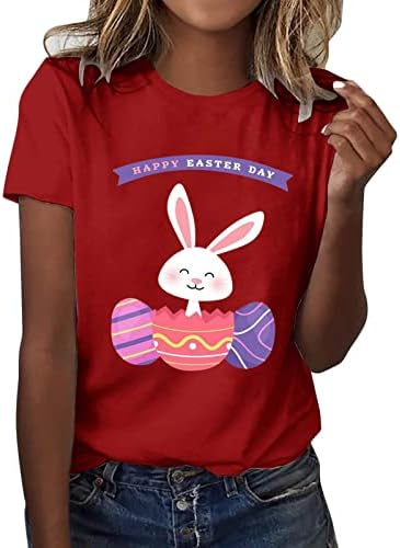 Среќна маица за велигденски ден, симпатична зајаче јајца, графички маички, обични тркалезни кратки ракави врвови маички кошули