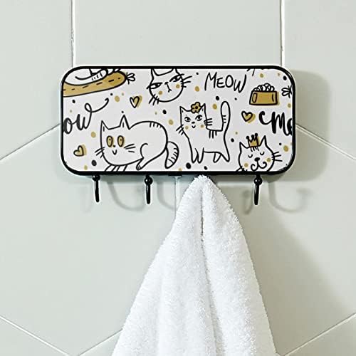 Мачка Мјаукање Животинско Печатење Решетка За Палто Ѕид, Влезна Решетка За Палто со 4 Кука за Капут Капа Крпа Чанта Наметки Бања
