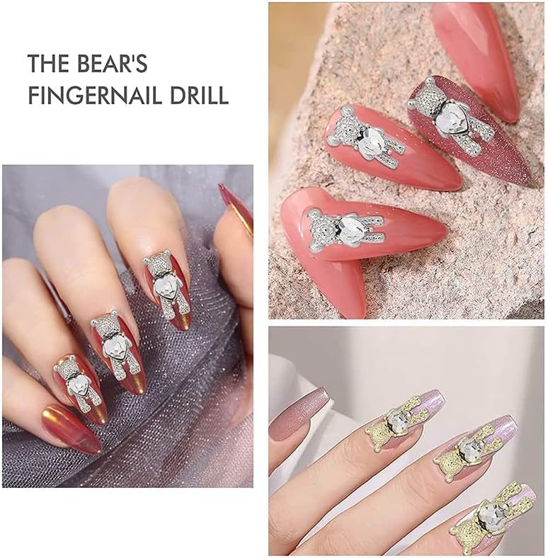 Декорацијата со уметност со нокти од 50 парчиња мечка со нокти со срцеви кристални ригистони сјајни 3Д легури за нокти за дизајн на маникир