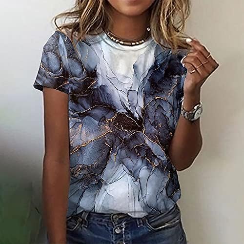 Врвови за жени, женски летни кошули симпатична плус големина на вратот О-вратот печати кратки ракави маица обични лабави блузи врвови