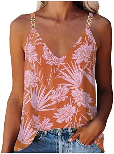 Летните обични резервоари за жени трендовски цветни печатени маички против вратот од вратот елек лабава облечена камизола
