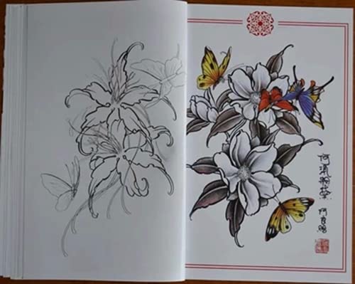 Пеперутка цвет тетоважа цвеќиња книги за тетоважи со розови тетоважи книга со песочен материјал за везови