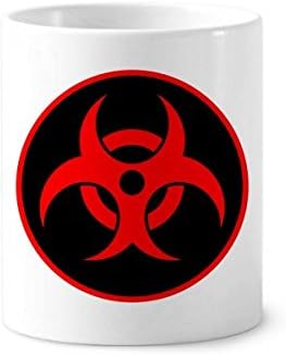 Црвен опасен хемиски токсичен зрачење симбол за заби четка за пенкало за пенкало кригла керамички штанд -молив чаша