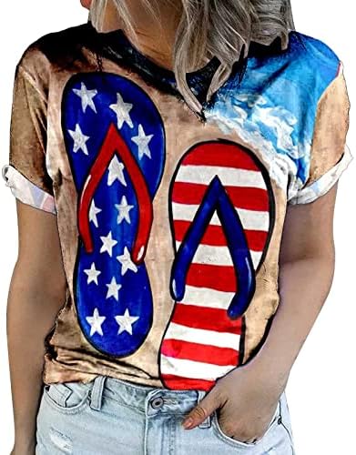Американски шарени блузи за печатење за дами есен летен краток ракав брод врат необичен блузи кошула тинејџерска девојка облека