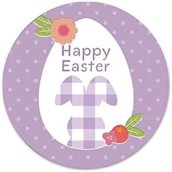 Тркалезен метален знак на венец среќен велигденски јајце и зајаче виолетова кружна велигденска декор знак гроздобер wallид што
