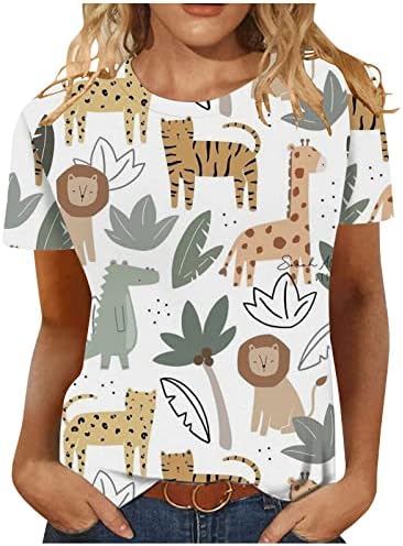 Graphенски врвови графички маички обични блуза со краток ракав, смешна маица за печатење на животни мода лабава удобна маичка за