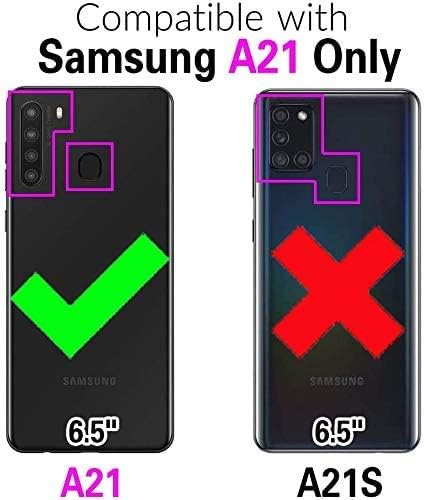 Asuwish Компатибилен Со Случајот Samsung Galaxy A21 И Држачот На Картичката За Покривање На Ќелијата Слот Kickstand ФОЛИО Флип Силиконски