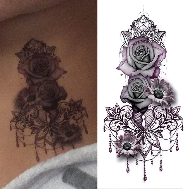2 чаршави налепници за тетоважа со виолетова роза вода жени жени половини девојки градите уметност привремена тетоважа водоотпорен цвет татоос