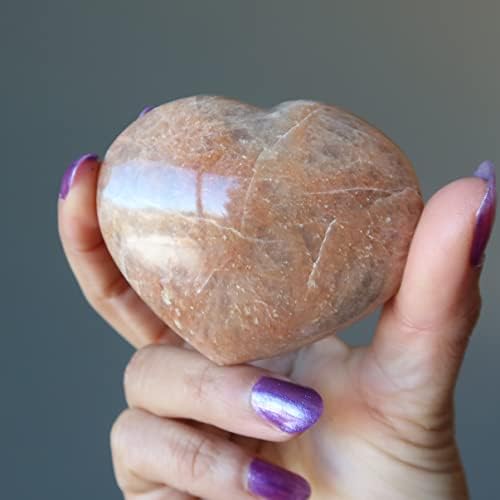 Сатенски кристали праска од месечината на срцето лунарен енергетски камен 3.25-3,5 инчи