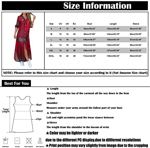 Фрагарни здолништа за жени миди должина, модни женски обични лабави секси секси долги ракави џебни копчиња за печатење фустан за печатење