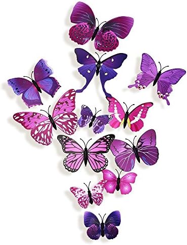 АКОАК 24 Парчиња 3д Налепници За Ѕидни Пеперутки Уметнички Декор Налепници Со Сунѓер Гума За Џвакање И Магнет