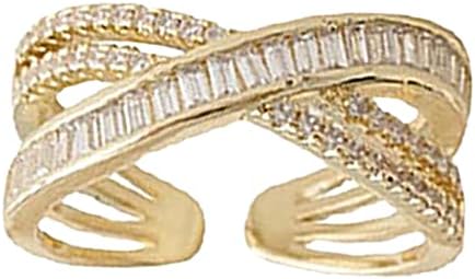 Womenенски ветувања ringsвони преминувајќи rhinestone прилагодлив отворен прстен за ангажман за жени дијамантски свадбени прстени што одговараат