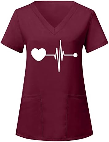 Основи на Miashui за жени кратки ракави со кратки ракави против вратот, печатени врвни медицински сестри, работни маички блузи со долга ракава маица со маички