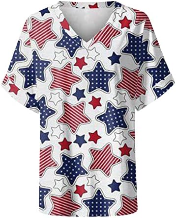 Oclun кратки ракави блузи за жени тренинг 4 -ти јули патриотски принтрен врв против вратот удобни трендовски блузи кошули случајна маичка