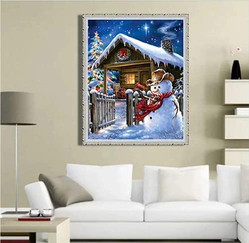 Божиќно дијамантско сликарство по броеви - Maiyiyi 5d Full Round Diamond Sainting Christmas Snowman Paint With Diamonds Christmas Cottage