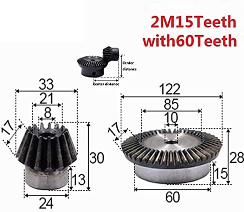 ZGF-BR 2pcs 1:4 Закосена Опрема 2Modulus 15theth Дупка Дијаметар 8mm 60T Дупка 10mm/6mm 90 Степен Погон Комутација Челични Запчаници