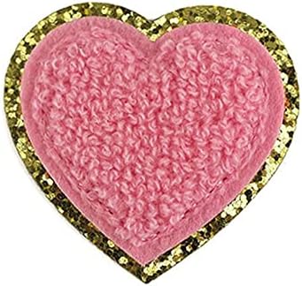8pcs Love Heart Chic Sequin Chenille везени закрпи шарени срцеви закрпи со златна гранична облека за вез за шиење