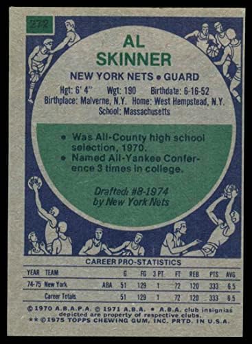 1975 Топс # 272 Ал Скинер ЊУЈОРК НЕТС ЕКС Нетс Универзитетот Во Масачусетс Амхерст
