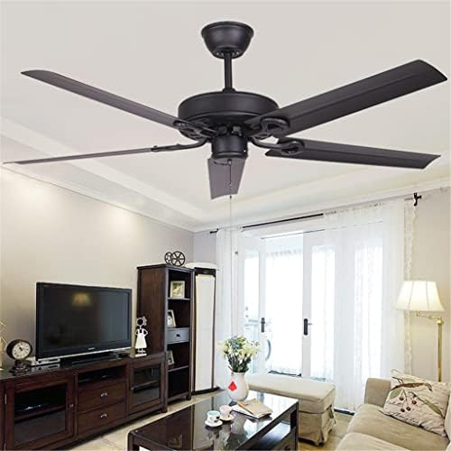 Ламби електричен вентилатор на таванот без светла месинг или црна површина во боја на ветерот, прилагодлива функција за обратна форма