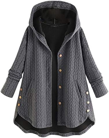Andongnywell Solid Color Hooded Single-Breasted Women's Cotton Jacket Mid-Length Irregular Jackets Overcoats