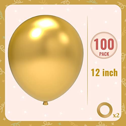 ЏОЈПОП Метални Златни Балони 100 Парчиња 12 инчни Хромирани Златни Латекс Балони За Дипломирање Роденден Свадба Бебе Туш Украси