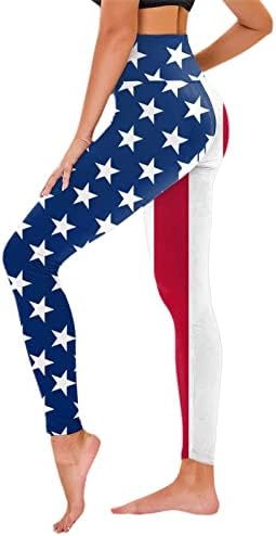 4 јули Хеланки Со Висок Струк За Жени Јога Хеланки За Вежбање Со Знаме НА САД Ултра Меки Четкани Растегливи Панталони За Вежбање Џогер