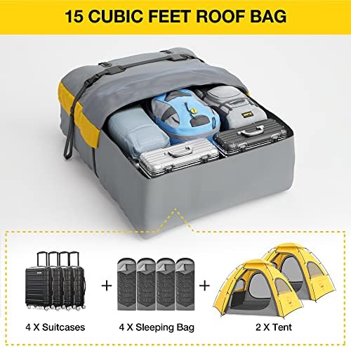 Кробска торба за автомобили покрив со товар на товар, 21 кубни метри водоотпорен покривен багаж за носач на товар со анти-лизгачки мат за сите возила за автомобили SUV