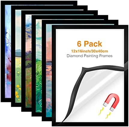 Фејарлн Дијамантски рамки за сликање 6 пакувања, 12 x 16 Дијамантски уметнички рамки за сликање, само лепила дијамантска магнетна рамка, уметнички
