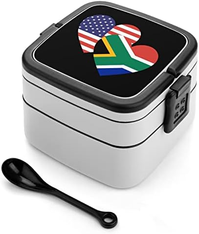 Јужноафриканско Знаме За Срце Кутија За Ручек Пренослива Двослојна Бенто Кутија Сад За Ручек Со Голем Капацитет Со Лажица