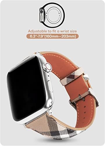 Дизајнер Беж Карирана Компатибилна со Apple Watch Band 45mm 44mm 42mm 41mm 40mm 38mm, Мека Луксузна Кожа Iwatch Band Со Класична Цврсто