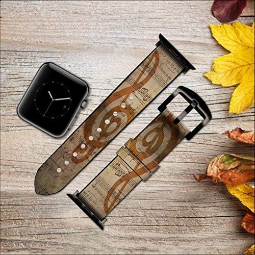 CA0286 лист музички белешки кожа и силиконски паметна лента за часовници за лента за јаболка со големина на Apple Watch Iwatch 38mm/40mm/41mm