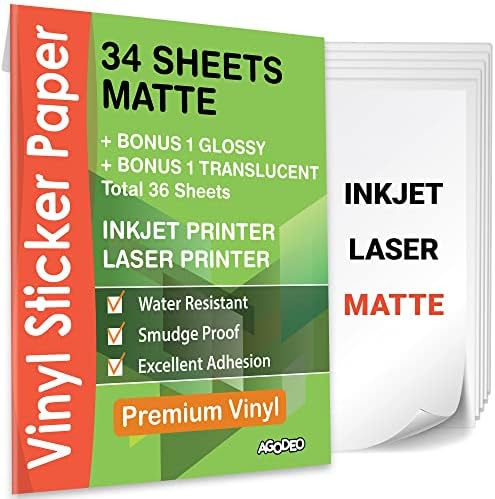 Премиум печатена винилска налепница хартија за инк-џет и ласерски печатач- 34 листови само-лепевни чаршафи мат бел водоотпорен, се