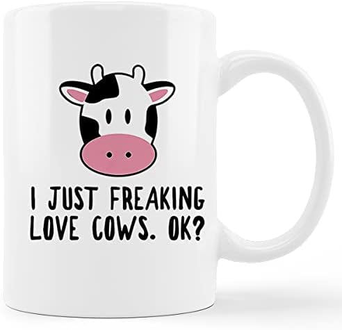 Кунлиса смешна млечна крава чаша, јас само ги откачувам loveубовните крави ок керамички кригла-11oz кафе млеко чај чаша чаша чаша, подароци