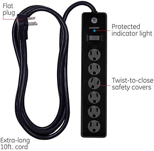 GE Ultrapro 7-Outlet Surge Protector, 2 USB порти, кабел за напојување од 4 стапки, 1500 ouули, 40482 & GE 6-Outlet Surge Protector,