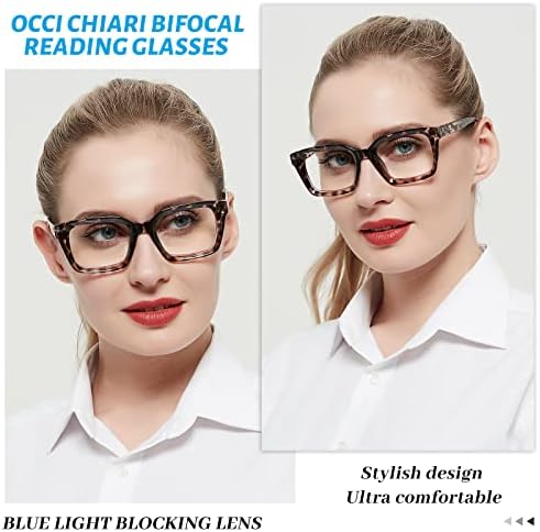 ОКЦИ КИАРИ Трендовски бифокални очила за читање жени 2,5 сини светло блокирање на преголеми читатели 1.0 1,5 2.0 2.5 3.0 3.5
