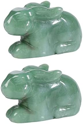 Samtree 2 парчиња заздравување на зелена авентурин врежан седечки зајак за духовен дар Природна кристална зајаче фигура скулптура за домашен декор 1.8 ''