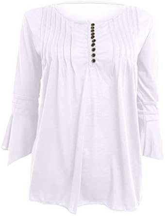 Маица со блуза маички за жени 3/4 bellвонче памук памук плетенка термичка разгорена широка нога ручана чизма исечена блуза