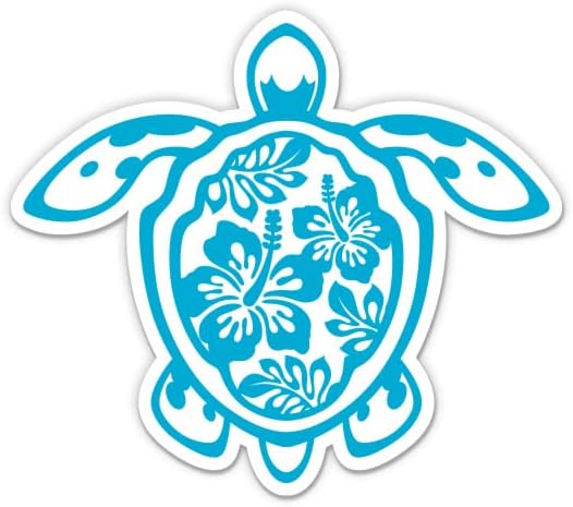 Turtle Hibiscus maui Пливање сина налепница - 3 налепница за лаптоп - водоотпорен винил за автомобил, телефон, шише со вода - Хаваи Тропски слатка