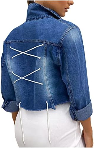 Деним јакна за жени култура Jeanан јакна со долги ракави плетени болеро копче надолу по тексас кошула јакни трендовски улична облека