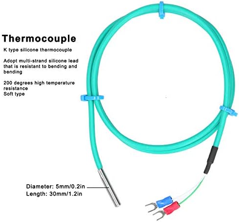 Т термопул од типот К, водоотпорен сензор за температура на силиконски со мек кабел зелена 5x30мм сонда од не'рѓосувачки челик 0200